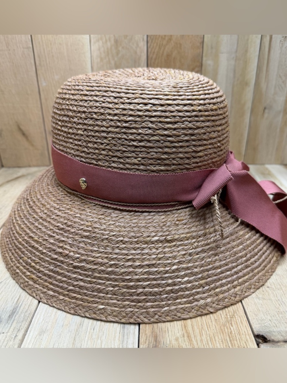 HELEN KAMINSKI NEWPORT SB RAFFIA WOMENS MEDIUM UPF 50 HAT NOUGAT/GUMBLOSSOM NEW - Picture 2 of 10